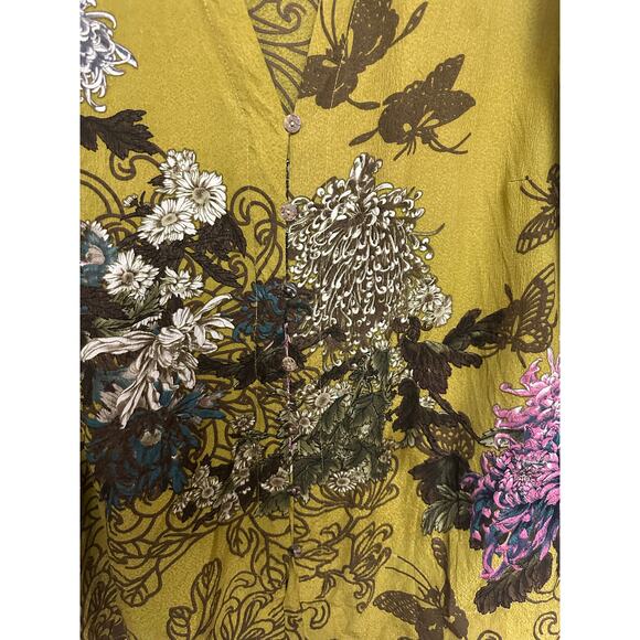 Citron Santa Monica Blouse Top Womens 1X Silk Blend Floral Lime Green  V-Neck - Picture 4 of 6